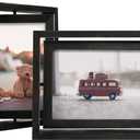 Egofine 2 Pack 5x7 Rotating Floating Picture Frames,Double-Sided Display with HD Glass Front Wooden Distressed Frame for Vertical or Horizontal Tabletop Display, Black