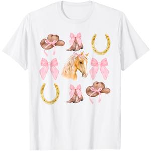 Western Girl Country Rodeo Pink Cowgirl Horse Coquette Bow T-Shirt