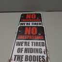 2 x Halloween Decorations Metal Tin Sign for Outdoor Yard, Garage Wall, Rustic Vintage No Trespassing We're Tired of Hiding The Bodies, 7.8x11.8in