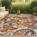 JONATHAN Y AMC103B-8 Gordes Paisley High-Low Indoor Outdoor Area-Rug Bohemian Floral Easy-Cleaning High Traffic Bedroom Kitchen Backyard Patio Porch Non Shedding, 8 ft x 10 ft, Orange/Multi (7'9" x 10' (Rectangular))
