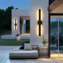 34-Inch Outdoor Wall Lights,Modern Black LED Exterior Wall Sconces, 3000K Warm White Aluminum and Glass Porch Lights for Garage, Front Door and Patio,2 Pack