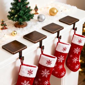 Set of 4 Metal Christmas Stocking Holders for Mantle Heavy Duty Stocking Hangers Stocking Hook Christmas Ornaments for Counter Tables Window Fireplace Mantle Decoration (Bronze)