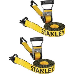 STANLEY S50002 Black/Yellow 1.5" x 16' Heavy-Duty Ratchet Straps (5,000 lb Break Strength), 2 Pack