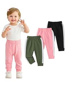 Aura Vane Baby Girl Pants Newborn Baby Sweatpants 3 Piece Casual Jogger Pants Solid Color Black Pink Green Drawstring Elastic Sweatpants 6-12 Months