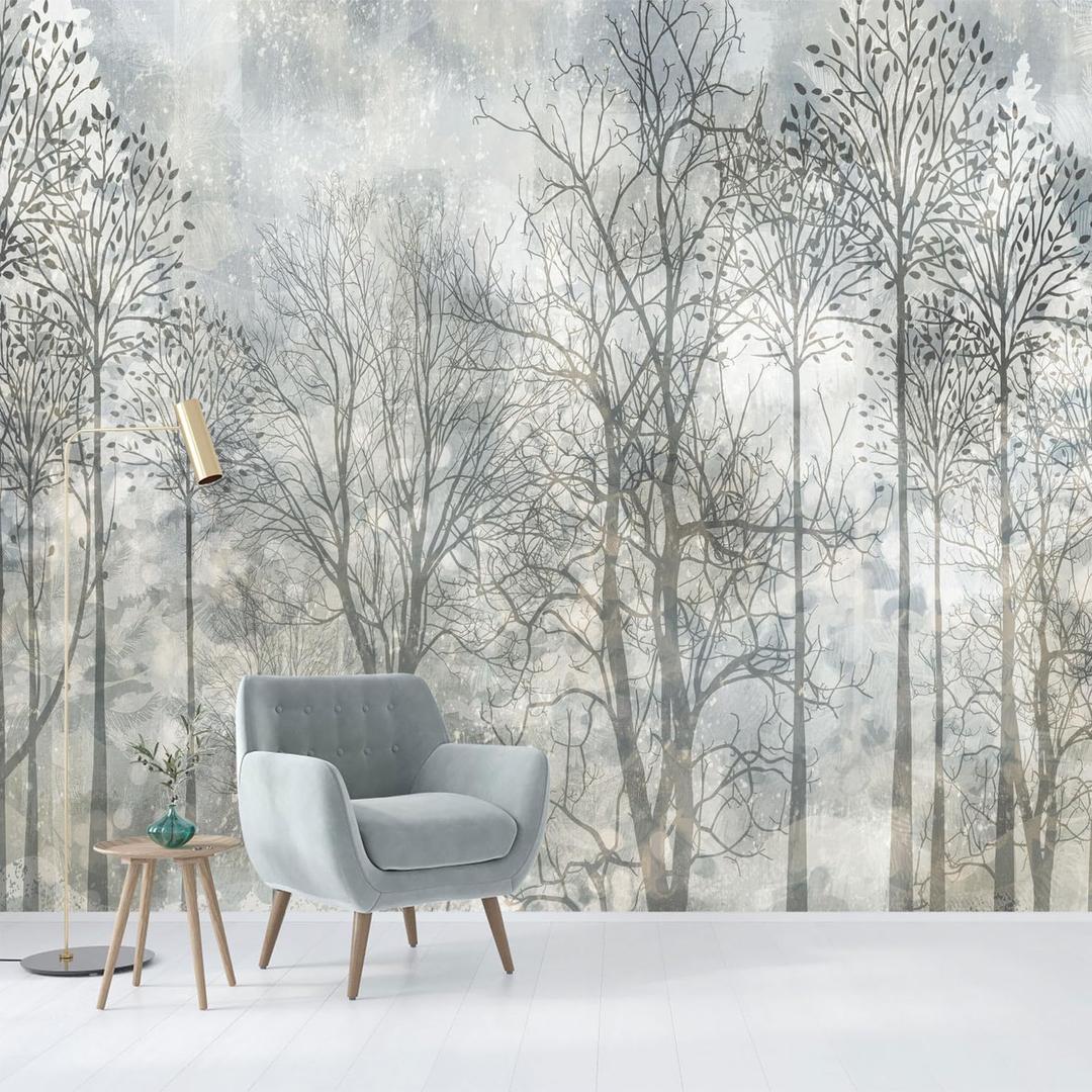 Retro-Style Forest self-Adhesive Mural Depicting Abstract Forest Landscape, Peel-and-Stick Wallpaper for Bedroom Decoration - 96"x137"