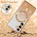 ZIYE Magnetic Case Designed for Samsung Galaxy S24 Glitter Case Luxury Plating Love Heart Compatible with MagSafe Clear Case with Camera Protector Protection Shockproof Cover for Women Girls-Gold
