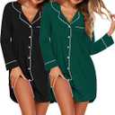 2 Pack Women Nightgowns Button Down Sleepwear Soft Long Sleeve Pajama Women Nightdress V Shaped Neck Sleep Shirts, Size: XXL