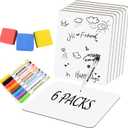 6 Pack Small White Board Dry Erase Classroom Pack Boards 9" x12 Personal Whiteboards for Students Teachers School Supplies Lapboards Mini Whiteboard Erasers Included Colors pens
