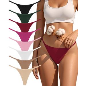 Cotton G-String Thongs for Women Underwear Breathable Stretch Low Rise Panties T-back Sexy Ladies 8 Pack (Medium)