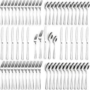 Bestdin 60 PCS Silverware Sets - Mirror Polished Flatware Set for 12, Including Knives, Spoons and Forks, Cutlery Set, Dishwasher Safe & Stainless Steel Silverware for Wedding Gift, Home & Party Use