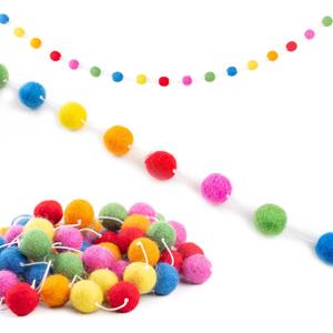 Woolygon Felt Ball Garland Handmade in Nepal - Pom Pom Colorful Rainbow Garland Felt Ball Decor, Christmas Tree Dcor, Xmas Holiday Party, Birthday Banner - 7.6 Feet, 60 Balls - Dark Rainbow