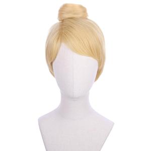 Kids Blonde Wig with Bangs Golden Wig Short Straight Wigs with Bun Women Daily Halloween Cosplay Wigs
