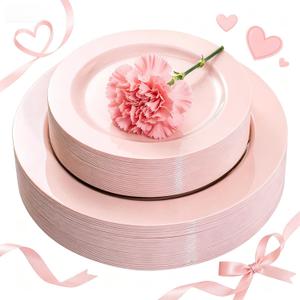 FLOWERCAT 60PCS Pink Plastic Plates - Heavy Duty Pink Plates Disposable for Spring Party&Mother's Day/Wedding - serving 30 guests Include 30PCS 10.25inch & 30PCS 7.5inch