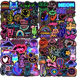 Water Bottle Stickers 200 Pcs Cool Neon Sticker Packs, Prizes for Kids Classroom Reward, Waterproof Vinyl Stickers for Water Bottles Laptop Skateboard Scrapbooking Journaling Notesbook Luggage etc (A-cool Neon)