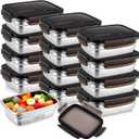 12 Pcs 19oz/ 550 ml 304 Stainless Steel Food Storage Containers with Lid, Airtight Metal Food Containers Reusable Stackable Bento Meal Lunch Box Freezer/Dishwasher Safe for Kitchen Travel