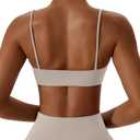 Comper Women's Sports Bras Wirefree Racerback Workout Bras Sexy Thin Straps Yoga Sport Bras with Removable Pads (Beige, Large)