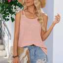 MEROKEETY Women's Summer Tank Top Casual Beach Vacation Sleeveless Spaghetti Strap Waffle Camisole Shirt (Pink, XL)