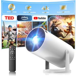 Mini Projector with WiFi and Bluetooth, Portable Projector Built-in Apps Support 4K 1080P Auto Keystone 220 Rotatable Small Projectors Compatible with HDMI/TV Stick/iPhone/Laptop for Bedroom Wall