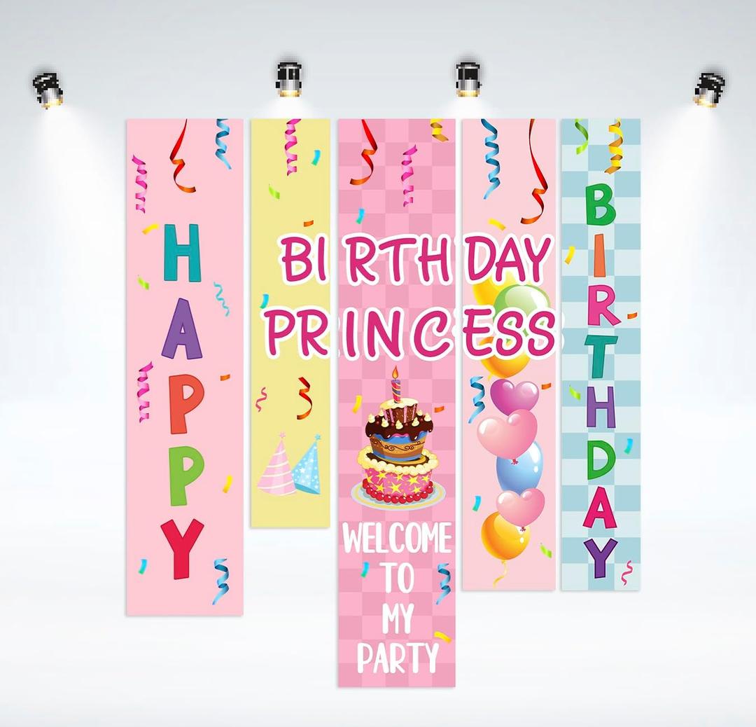 Girls' Birthday Decorative Hanging Banner Set - Colorful & Reusable, Pink Happy Birthday Backdrop for Sister, Fabric Banner for Women Bday Party