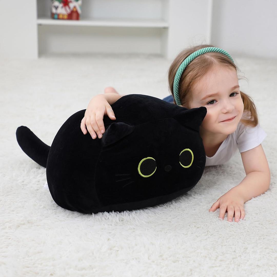 OurHonor 16 in Black Cat Plush, Black Cat Stuffed Animal Pillow Kawaii Cat Stuffed Animal Plushies Doll Toy Soft Gifts for Kids