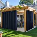 NICETOWN 2 Panels Outdoor Curtains for Patio, Waterproof & Windproof Grommet & Back Tab on Top & Bottom Thermal Insulated Sun Blocking Privacy Drapes with Rope for Pergola, Navy Blue, W100 x L95