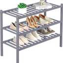 3 Tier Bamboo Shoe Rack for Closet Free Standing Wood Shoe Shelf Storage Organizer for Entryway Small Space Stackable 27"x11"x20" (Grey)