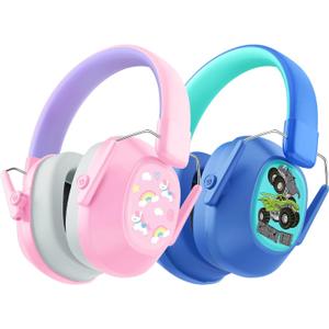 iClever Noise Cancelling Headphones for Kids, SNR 29dB Safety Noise Reduction Ear Muffs for Autism Sensory &Concentration Aid, Ear Hearing Protection for Fireworks/Event/Monster Truck/Concert (2pack Blue&pink)