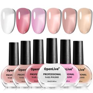 OpenLive Jelly Nail Polish Set 6 Colors White Pale Red Soft Pink Natural Nude Pale Purple Fresh Pink Purple All Seasons Neutral Color Quick Dry Nail Polish Set for Women Salon DIY Nail Art