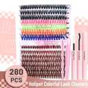 3 x Brown Lash Clusters Kit, 10-16mm Natural Colored Lashes Clusters, Includes Pink Blue Green Orange Black Wispy Clusters for DIY Eyelash Extensions, Rainbow Lash Set
