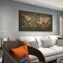 KUNHAAH Canvas Wall Art lagre Brown map of the World Painting Ready to Hang Framed Vintage World Map Artwork Prints for Living Room, Office Decor, Large Map Wall Decor 20"x40"