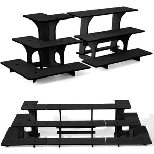3 Pcs 3 Tiers Retail Table Display Stand Wooden Corner Display Rack Portable Shelf Rack for Retail Table Top, Counter Top, Craft Shows, Farmers Market, Trade Shows Small Products Display (Black)
