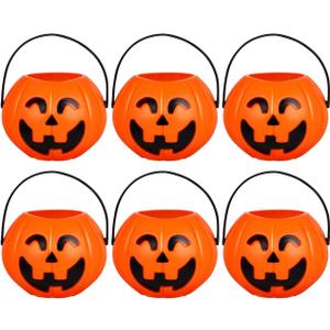 Kisangel 6 Pcs Mini Pumpkin Buckets Plastic Buckets with Handles Pumpkin Trick Or Treat Bucket for Holiday Halloween Banquet