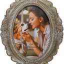 Oval Vintage Picture Frame 4x6, Matted Antique Silver Photo Frames with Glass Front, Desktop & Wall Hanging Home Vintage Decor, Gift Ideas (Silver Rose, 4x6)