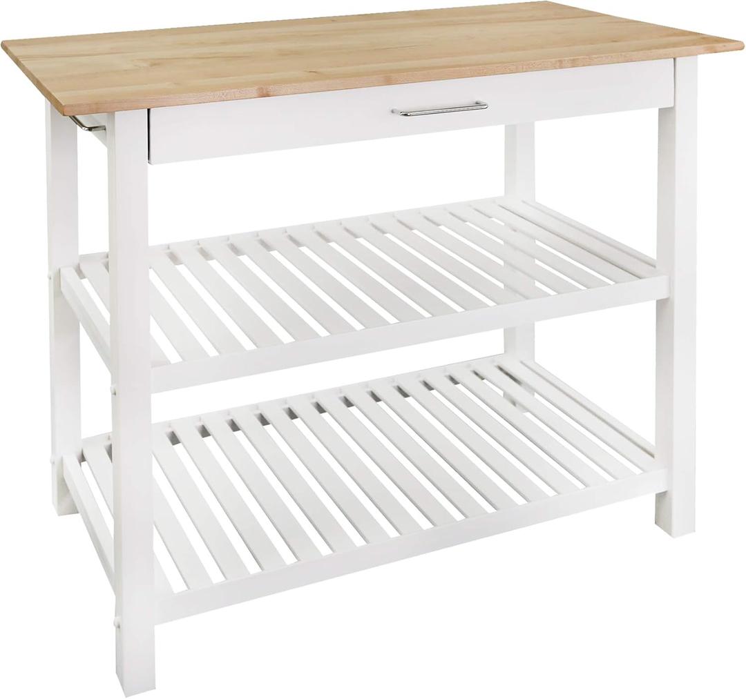 Casual Home Kitchen Island with Solid American Hardwood Top, Natural/White, 40" W x 20" D x 36.5" H (373-91)