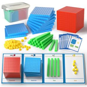 TOMMYHOME Base Ten Blocks with Place Value Chart - Math Manipulatives for Kids.Counting Blocks for Math to Help Educate Kindergarten Teachers.