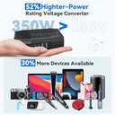 DOACE 350W Voltage Converter US to Europe - 220V to 110V Converter for European Travel with 4 QC+PD Chargers for Using U.S. Devices Abroad - Hair Straightener Shaver Toothbrush Laptop Camera Phone (Black)