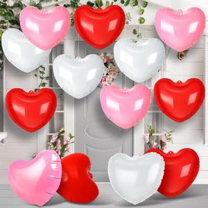 Jetec 16 Pcs Valentines Day Inflatable Heart Blow up Outdoor Decorations Include 4 Pcs 12'' and 12 Pcs 9'' PVC Inflatable Heart Hanging for Valentine Wedding Anniversary Party(Red, Pink, White)