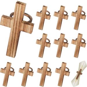 Potchen 12 Pcs Easter Wooden Crosses Napkin Rings Holders Rustic Religious Serviette Buckles Decorations for Communion Baptism Christening Church Wedding Table Setting Supplies
