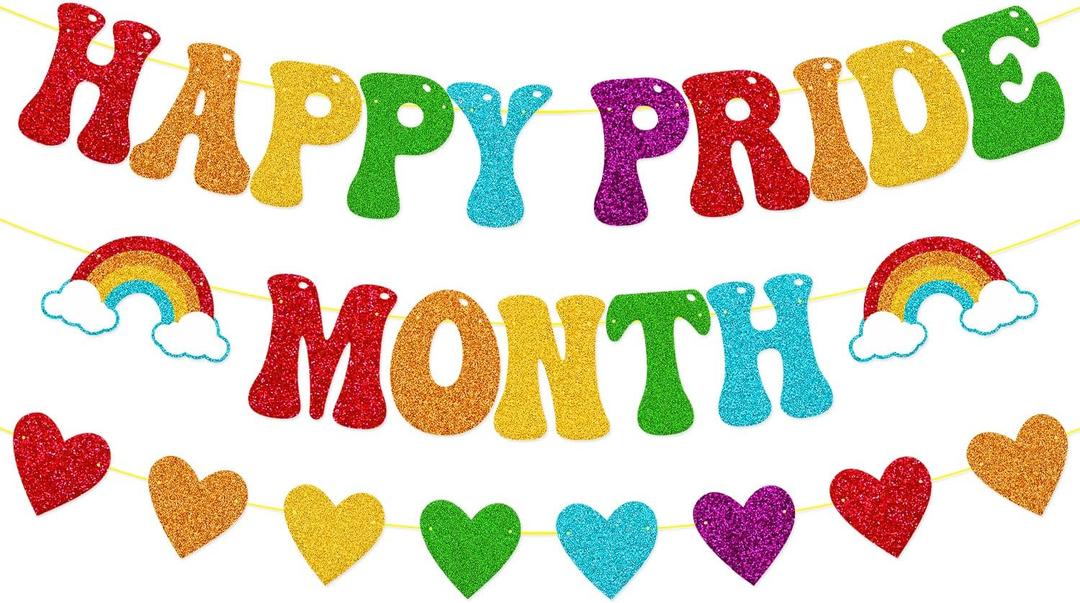 Happy Pride Month Banner LGBTQ+ Decoration Rainbow Party Decor Peace Love Pride Hope Diversity Equality Queer History Celebration Party Supplies
