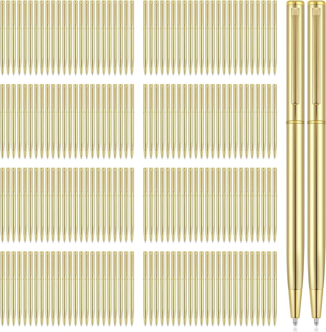 Zonon 160 Pieces Gold Metal Slim Ballpoint Pens Bulk Retractable Metallic Black Ink 1 mm Medium Point Smooth Writing Pens for Wedding Business Office Supplies Students Teachers Men Women Present