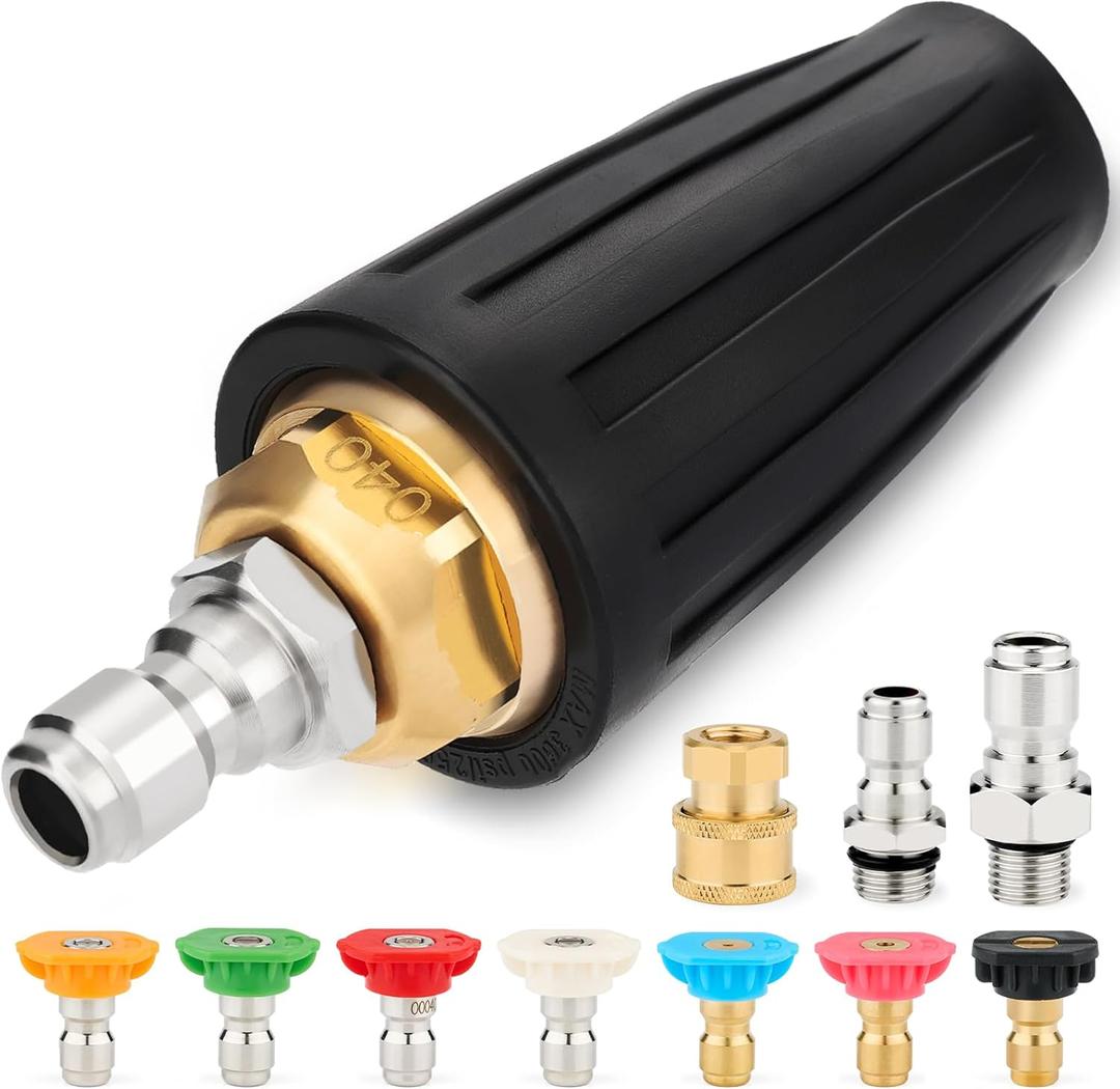 Twinkle Star Pressure Washer Tips Turbo Nozzle, 4000 PSI Max, 360Rotating Spray Turbo with 7 Spray Nozzles, Turbo Nozzle 1/4 and 3/8 Quick Connector for Cleaning Brick, Concrete (4.0 GPM)