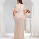 Cololura Women Sexy Elegant Sequin High Split Ruffled Hem Mermaid Party Cocktail Bodycon Formal Evening Gowns Maxi Dress (XX-Large, Apricot)