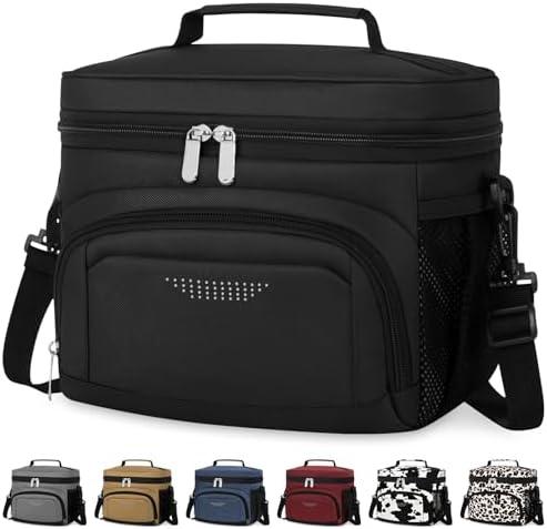 Vankor Lunch Box for Men Women, Insulated Lunch Bag Reusable Leakproof Cooler Lunch Tote Bag with Adjustable Shoulder Strap for Work Office Picnic Beach Travel, Black