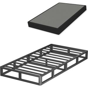 7 Inch Twin Metal Box Spring with Round Corners - 3000 lbs Capacity, High Profile Heavy Duty Mattress Foundation with Steel Slats, Noise-Free, Easy Assemble, Black