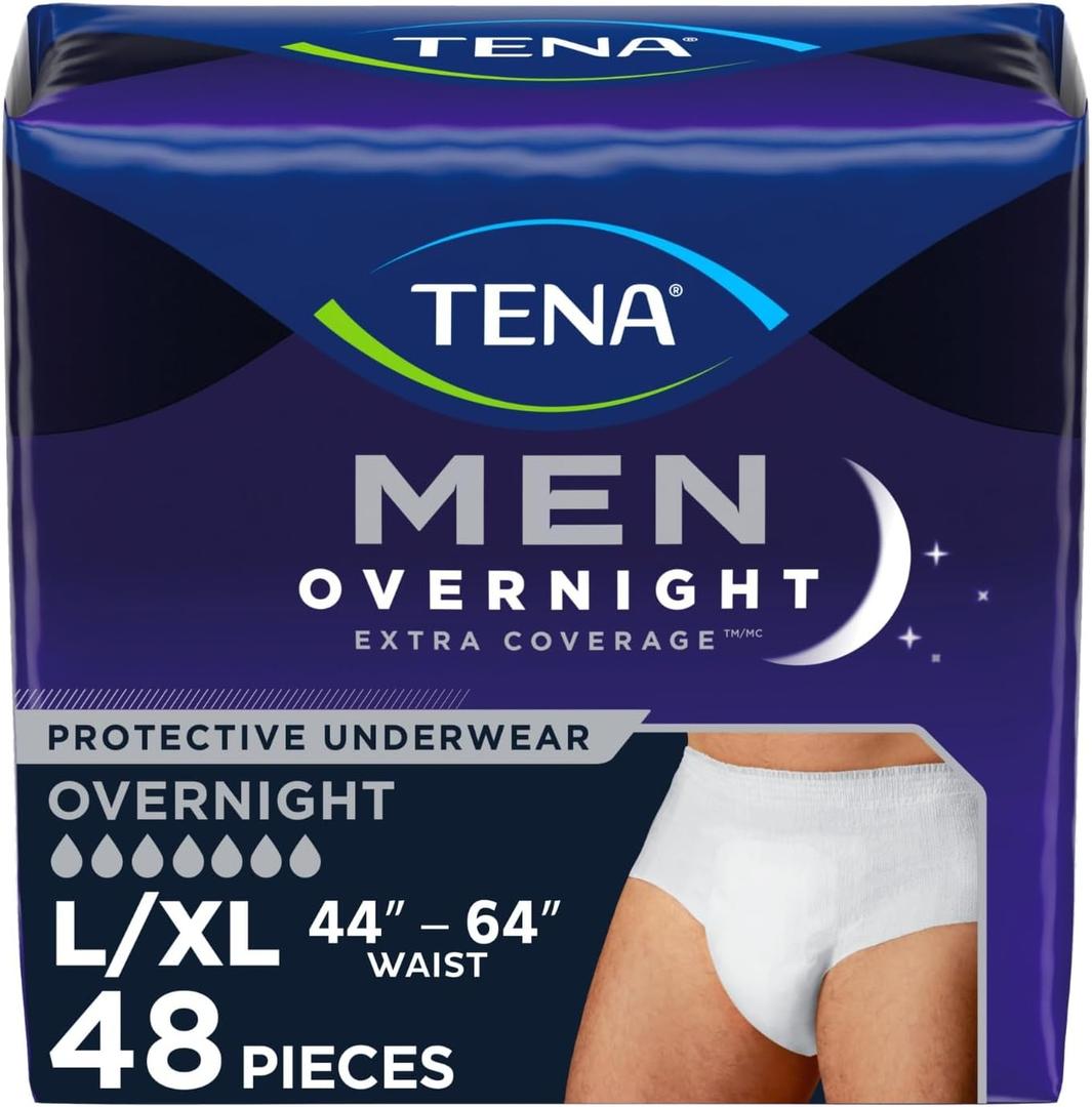 TENA Men Overnight Incontinence Underwear Extra Coverage L/XL 44-64in 48ct
