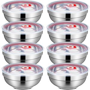 Honeydak 8 Pcs 44oz Stainless Steel Bowls with Lids Large Mixing Bowls Insulated Metal Salad Noodle Soup Snack Leak Proof Food Storage Container with Airtight Lids