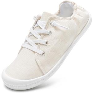 STQ Women Slip On Sneakers, Comfortable Casual Canvas Shoes, Beige White US 9