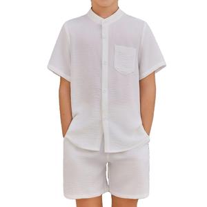 Arshiner Toddler Boys 2 Piece Outfits Texture Button Down Shirt and Shorts, Size 11-12Y