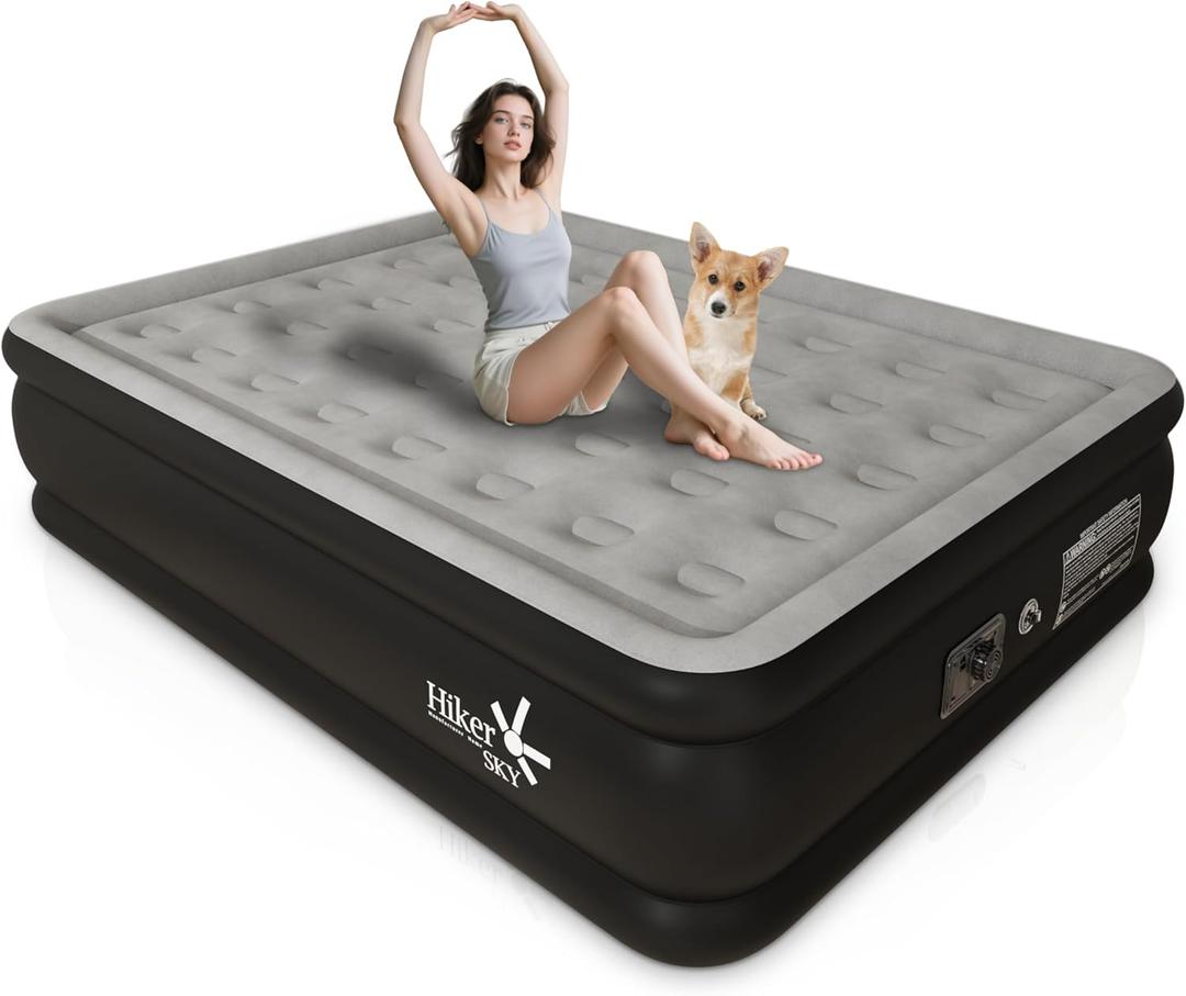 Full Air Mattress with Built in Pump, Inflatable Mattress for Home, Blow up Air Bed 3 Min Quick Inflation and Deflation, Thin Velvet Top, 18'' Full Size Gray (Stone Grey)