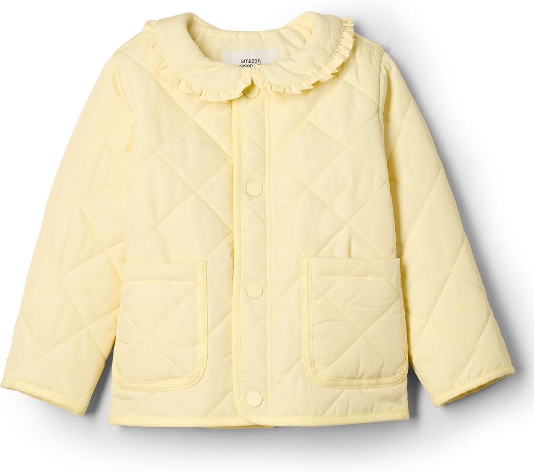 Amazon Essentials x Sofia Grainge Toddler and Baby Girls' Midweight Quilted Field Jacket with Ruffle 12M